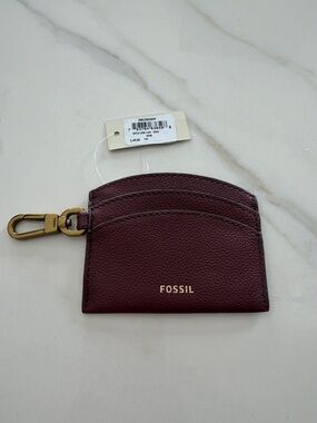 Fossil Wine Leather Card Holder with Gold Key Clip
